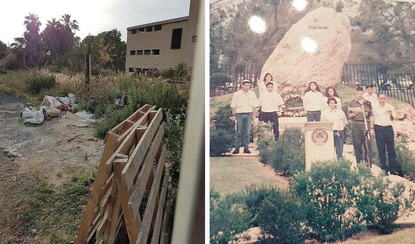 האנדרטה בבית הספר שו"ב, אז והיום (צילומים: אלבום משפחתי, שושי בריל)